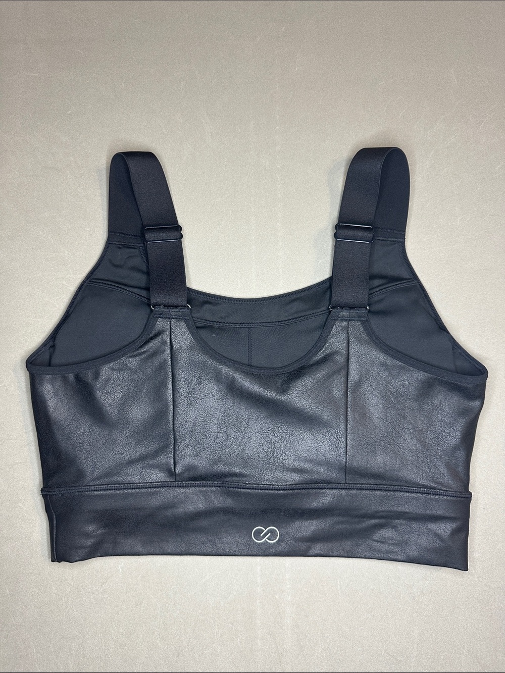 Calia Black Faux Leather high Support Sports Bra - L
